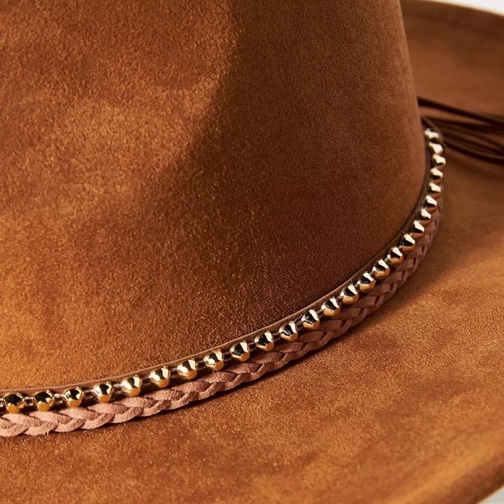 NWT SOLD OUT By Anthropologie Faux-Suede Rancher Hat in Honey Brown OS - Picture 9 of 14